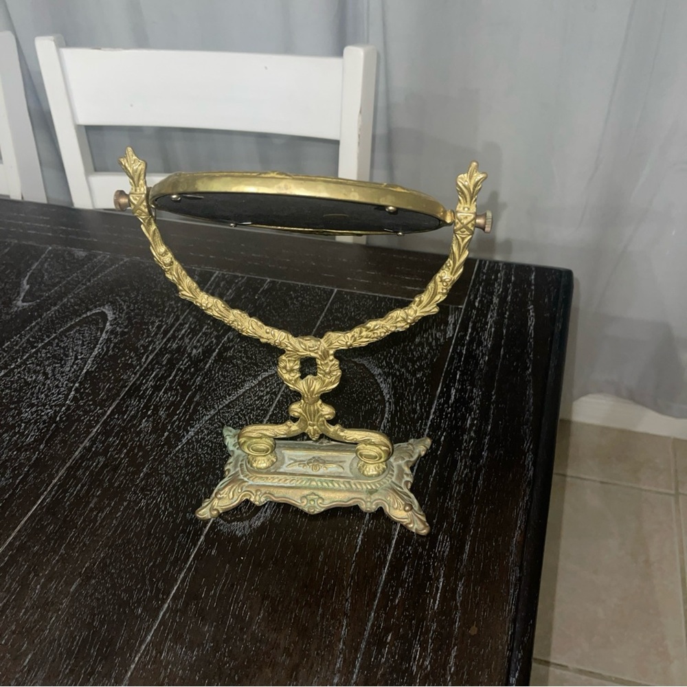 Vtg Andrea by Sadek Brass Standing Mirror Antique Dresser Vanity Makeup Mirror - Picture 3 of 11